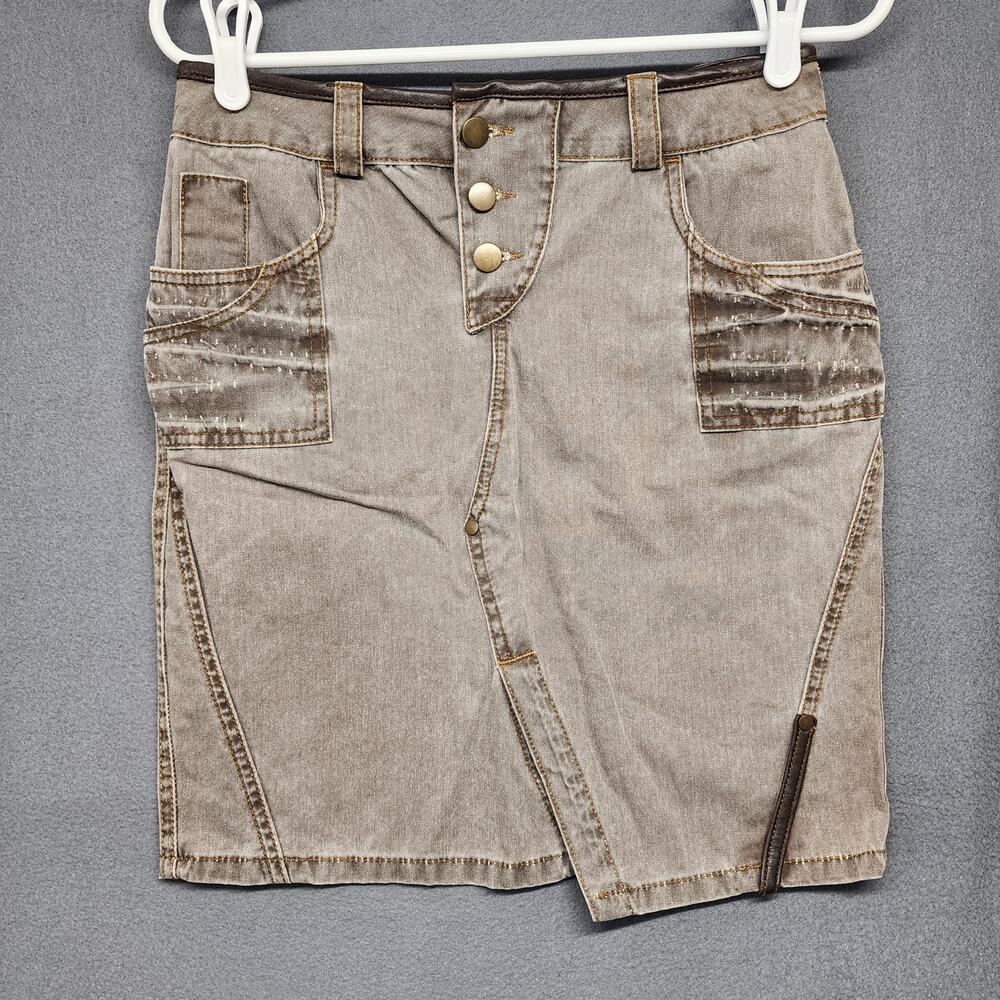 Vintage Motivi Denim Skirt Womens 4 Grey Short Button Fly
